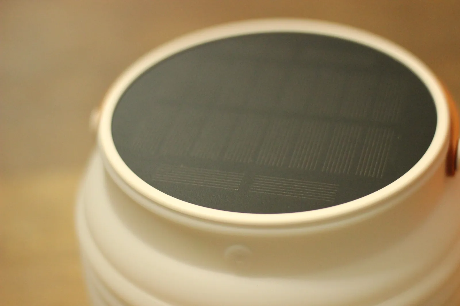 Top-down view of the HAVEN 10000 monocrystalline solar panel forming the lid of the lantern