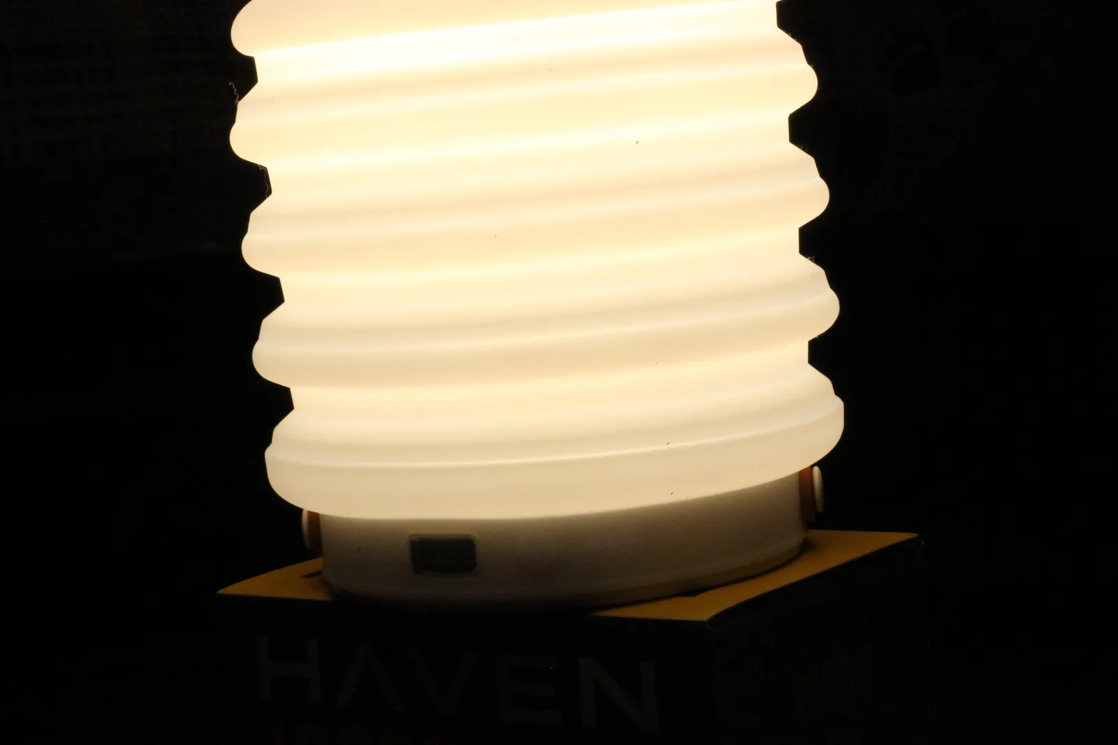Close-up of the HAVEN 10000 silicone ribs glowing with full LED output