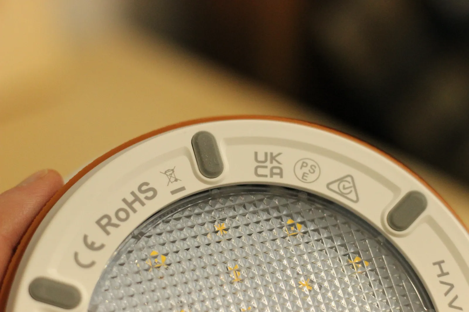 Close-up of the HAVEN 10000 underside showing CE, RoHS, UKCA, PSE markings and recycling symbol