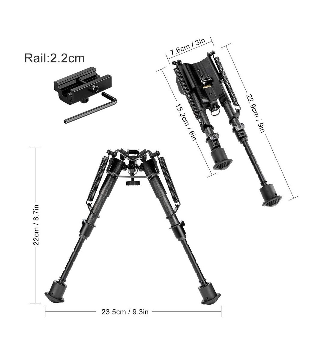 Bipods & Shooting Rests — 6-9″ Shooting Bipod (Sling Stud + 20mm Rail)